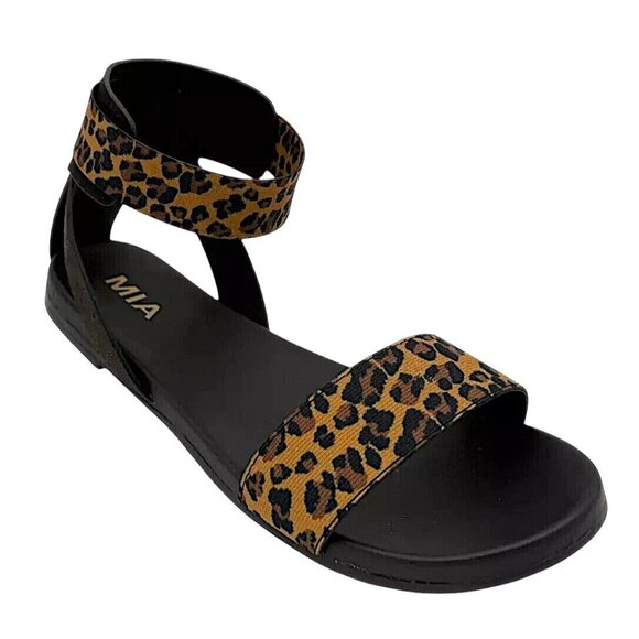 MIA Womens Leopard Print Sandals Open Toe Ankle Strap Size 7 Black/Brown Summer - Picture 6 of 7